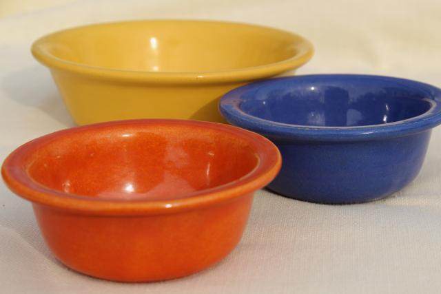 1930s or 40s vintage kitchen bowls in fiesta colors, old California pottery?