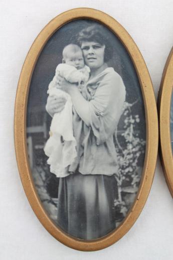1930s or 40s vintage photos, mother & child photography baby pictures in antique frame