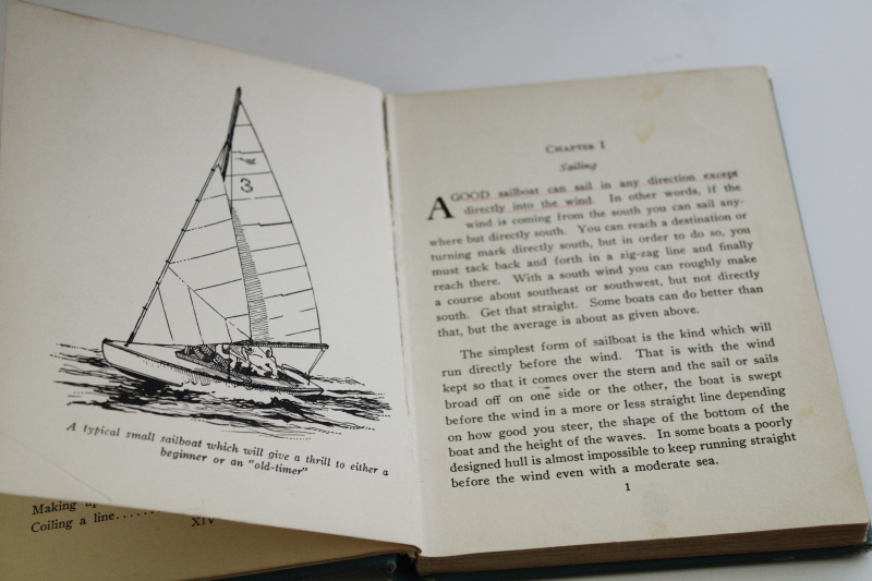 1930s vintage Boat Sailing book aqua blue cover, yacht club or lake life coastal decor