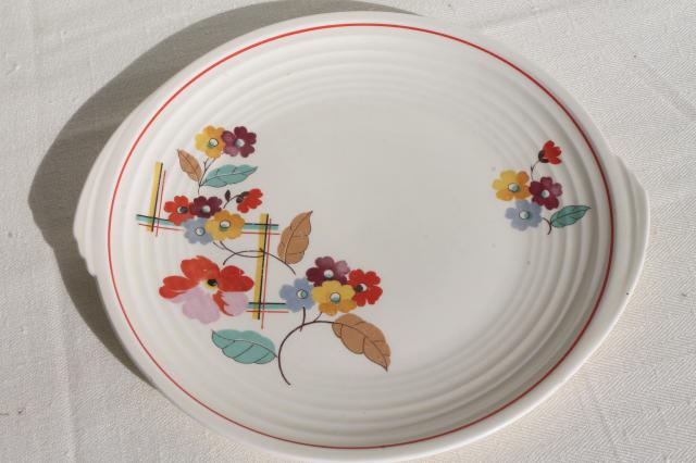 1930s vintage Knowles china art deco floral serving plates or round platter trays