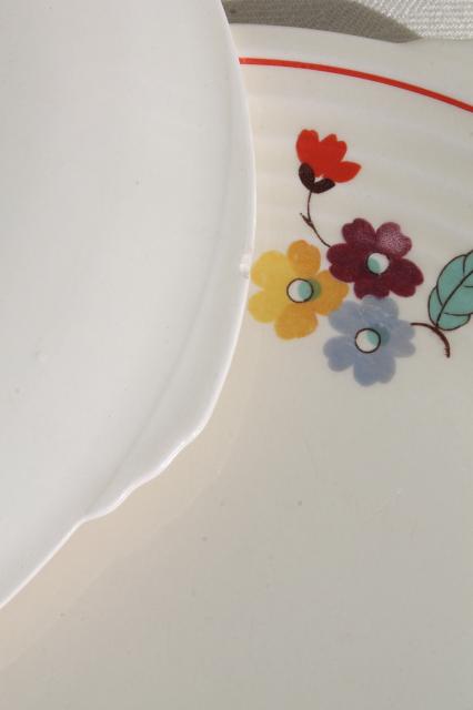 1930s vintage Knowles china art deco floral serving plates or round platter trays