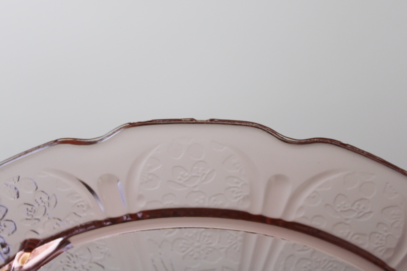1930s vintage cherry blossom pattern cake plate, blush pink depression glass