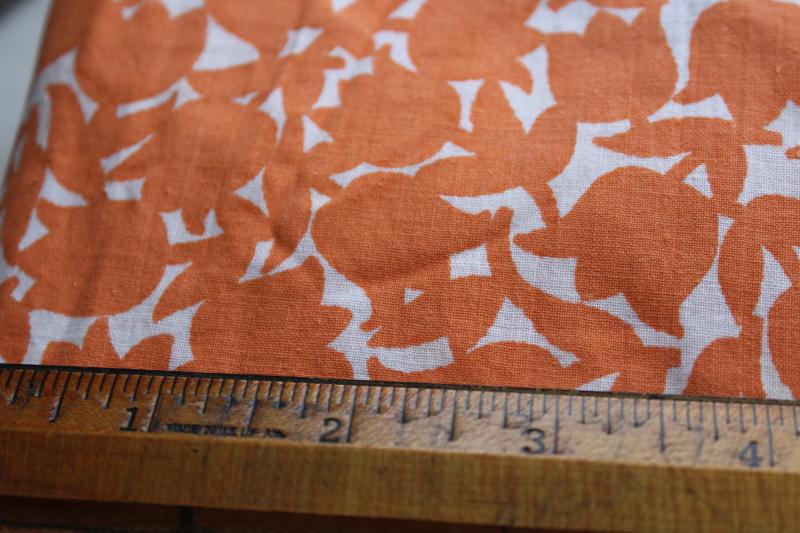 1930s vintage coral orange tulips print cotton fabric, depression era