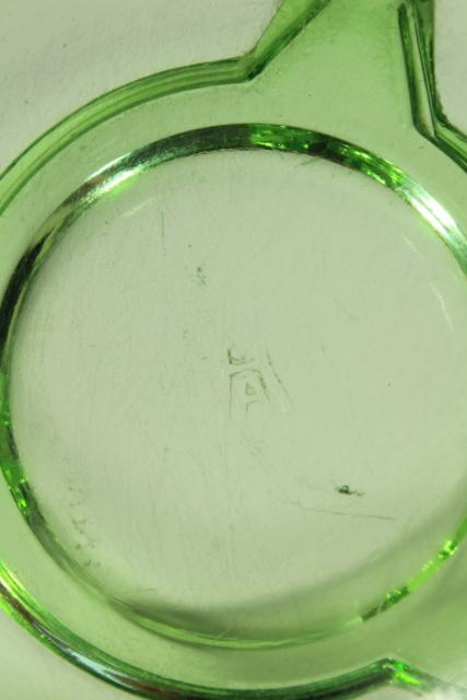 1930s vintage green depression glass batter pitcher mixing bowl, Hazel Atlas glassware