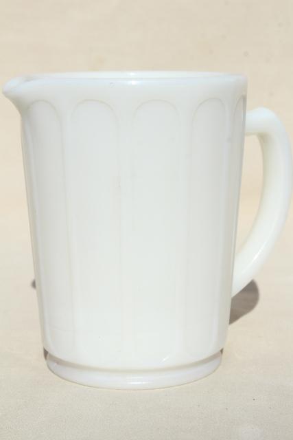 1930s vintage milk glass pitcher, Hazel Atlas ribbon pattern depression glass