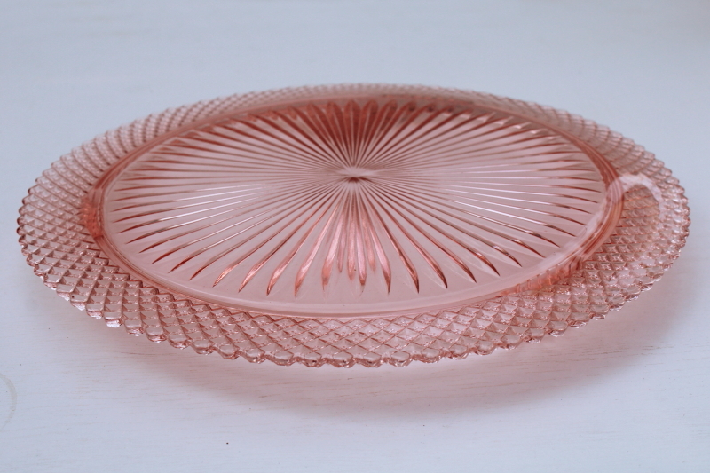 1930s vintage pink depression glass cake plate, Miss America Anchor Hocking glassware