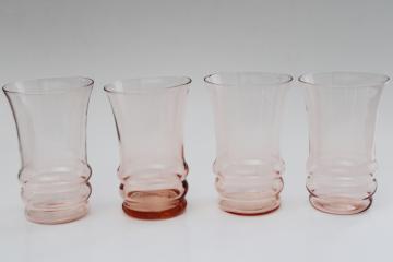 1930s vintage pink depression glass drinking glasses, Dunbar glass tumblers