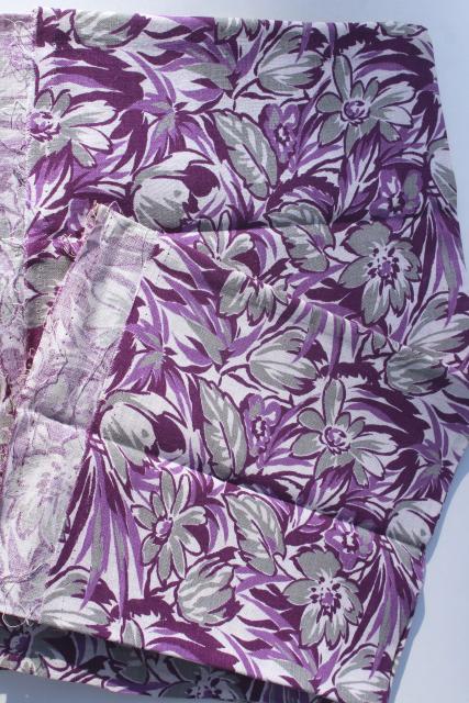 1930s vintage print cotton feed sack fabric, abstract tulips floral purple & grey
