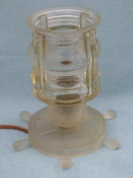 1930s vintage ships wheel & lantern table lamp, art deco frosted glass