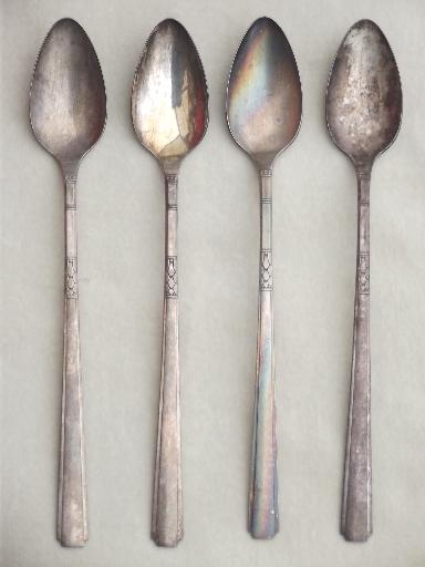 1930s vintage silver plate flatware  Rogers Capri iced tea spoons & grille forks
