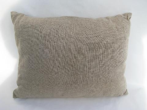 1930s vintage throw pillow, wool embroidery/flax linen, lady in surrey