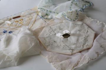 1940s 1950s vintage sheer nylon hankies, fancy floaty handkerchiefs to wave or use as pocket squares