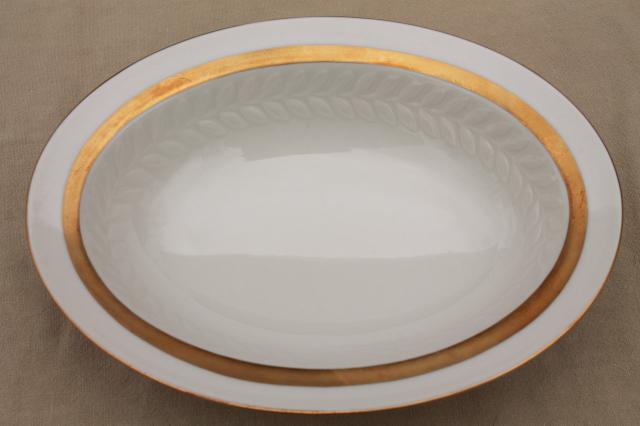 1940s 50s Theodore Haviland Embassy china laurel border wide gold band oval serving bowl