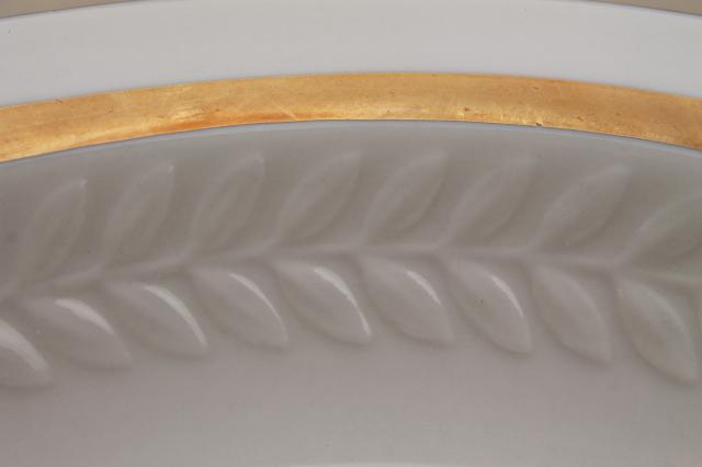 1940s 50s Theodore Haviland Embassy china laurel border wide gold band oval serving bowl