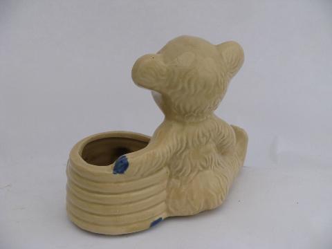 1940s - 50s vintage USA pottery animal planters, french poodle cart, laughing bears!