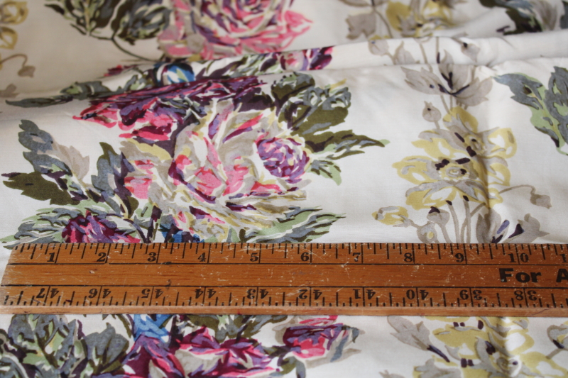 1940s 50s vintage fabric, paint by number roses floral stripe print heavy taffeta