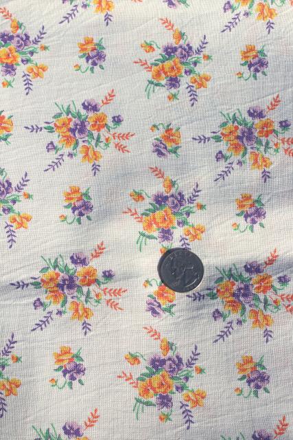 1940s 50s vintage printed cotton feed sack fabric, johnny jump up pansies
