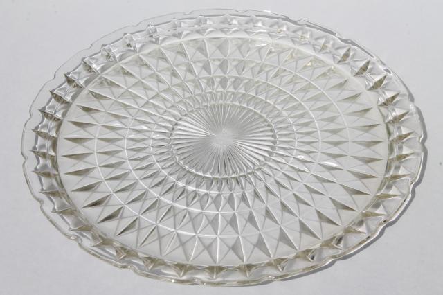 1940s or 50s vintage kitchen glass cake plate w/ metal cake cover dome