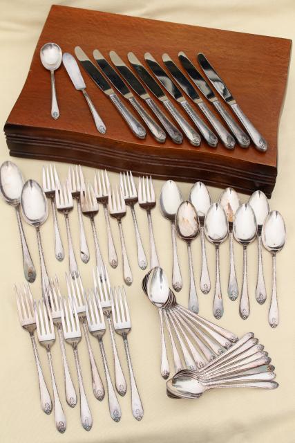 1940s vintage Exquisite silverplate flatware set, service for Wm Rogers International Silver