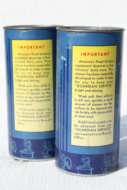 1940s vintage Guardian Service Ware aluminum metal scouring powder cleaner cans, old advertising 
