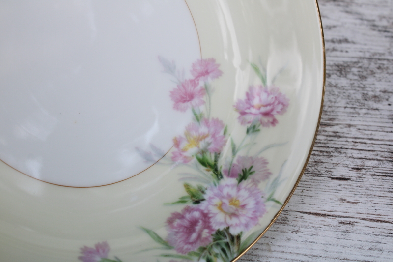 1940s vintage Morimura M mark Noritake china soup bowls set, Mystery no 1 pink carnations floral
