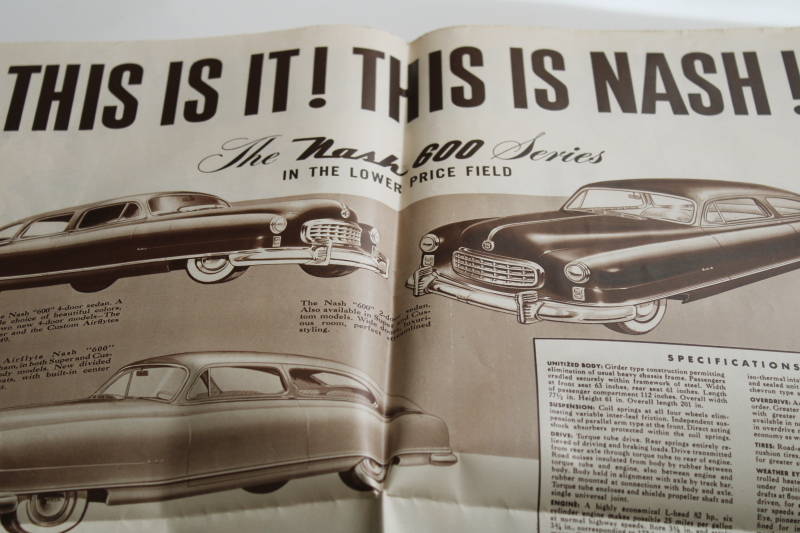 1940s vintage Nash automobile advertising booklets  poster for the new 1949 model cars