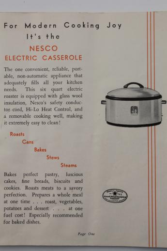 1940s vintage Nesco roaster oval slow cooker w/ instruction manual recipes