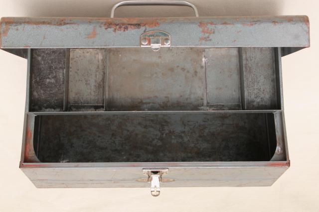 1940s vintage Sears Roebuck Dunlap tool box, rustic industrial all metal toolbox