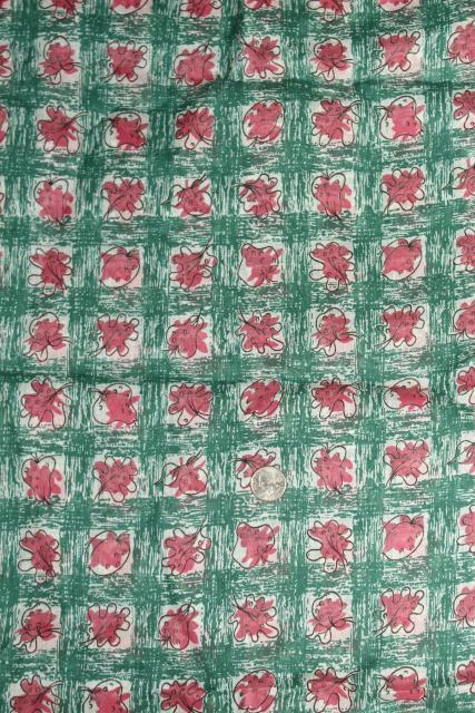 1940s vintage leaf print sheer cotton organdy or organza fabric, pink leaves green