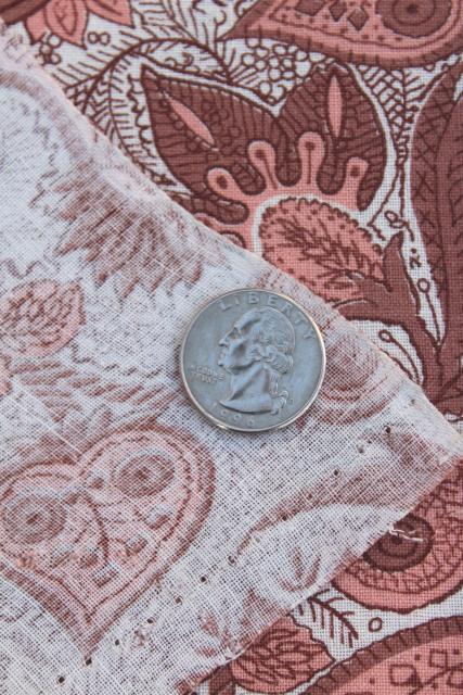 1940s vintage paisley print material, printed cotton feed sack fabric