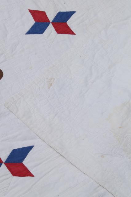 1940s vintage patriotic American eagle quilt, red white blue cotton hand stitched applique quilt
