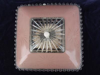 1940's vintage pressed glass ceiling light pink shade