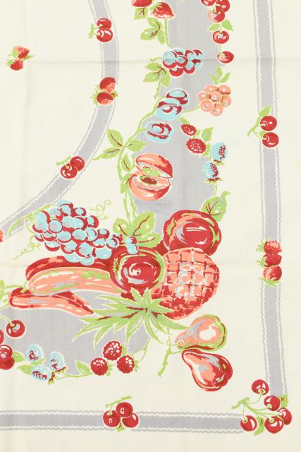 1940s vintage printed cotton kitchen tablecloth & napkins, Wilendur fruit print