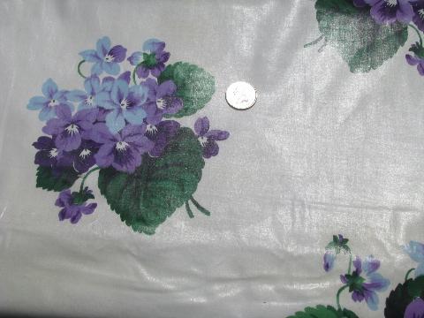 1940s-50s vintage glazed cotton chintz fabric, purple sweet violets floral print