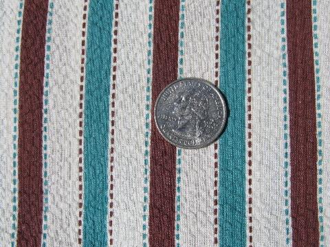 1940s-50s vintage light cotton pique fabric, brown & aqua stripe