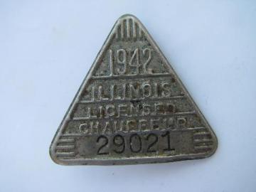 1942 licensed Illinois chauffeur badge pin license