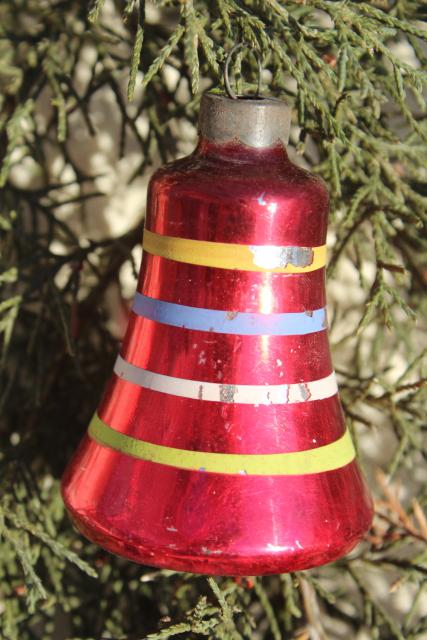 1950s Christmas tree ornaments, painted glass bells Shiny Brite vintage