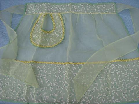 1950s apron lot, sheer hostess aprons, vintage flowered cotton prints