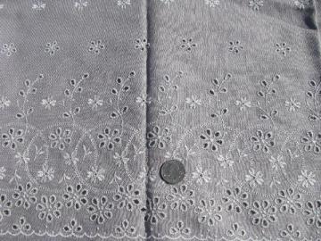 1950s pale grey / white eyelet lace border fabric, vintage broderie anglaise