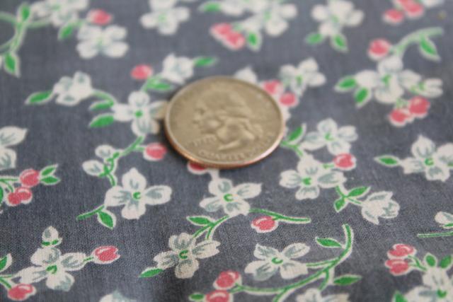 1950s vintage 36 wide cotton fabric, cherry blossom print on charcoal grey
