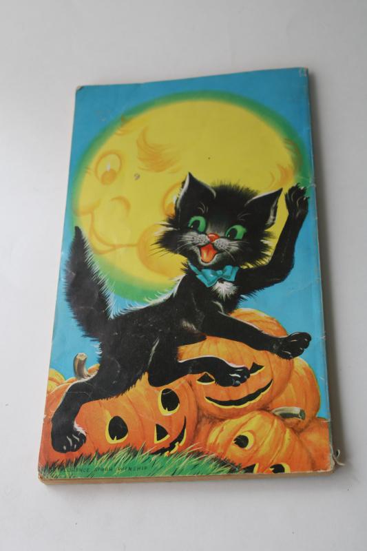1950s vintage Halloween childrens coloring book, black cat jack o lantern cover art