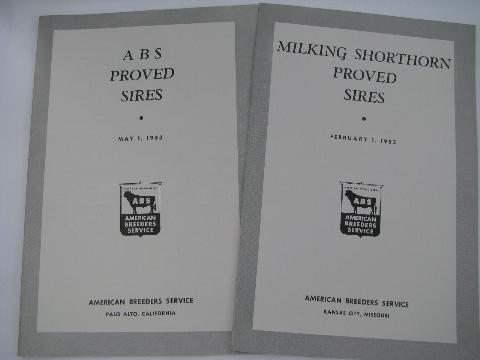 1950s vintage Holstein sire pedigree catalogs, early AI breeding bulls, ABS