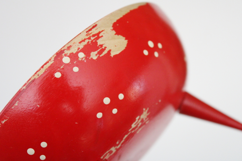 1950s vintage Japan Woodpecker woodware hand painted magic mushroom toadstool bowl, red  white dotted