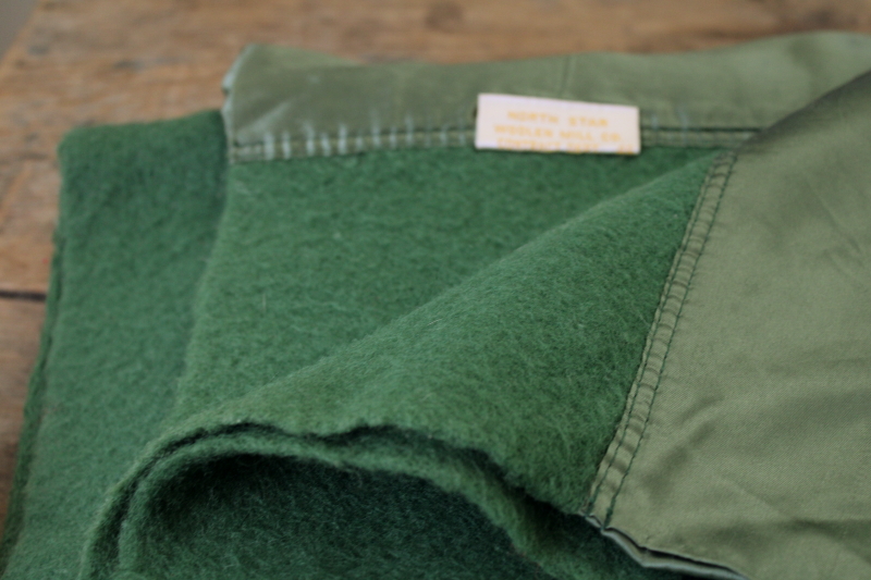 1950s vintage North Star blanket, thick warm soft wool bed blanket in green