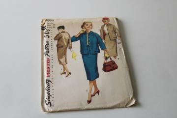 1950s vintage Simplicity sewing pattern skirt suit w/ short boxy jacket peter pan collar
