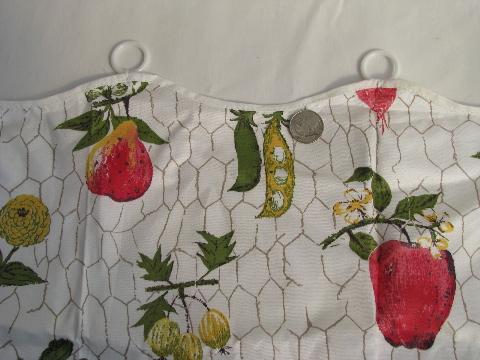 1950s vintage chintz cotton cafe curtains, kitchen fruit print, never used