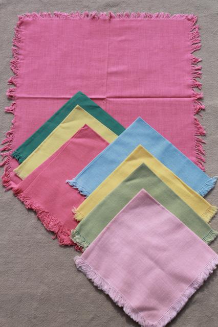 1950s vintage cotton cloth napkin sets, luncheon / tea party napkins in pastel colors
