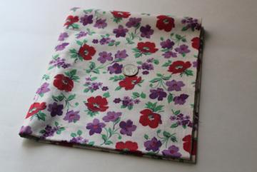1950s vintage cotton fabric, flowered print lilacs purple & red flowers