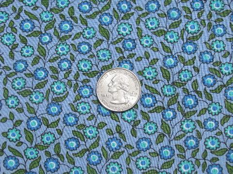 1950s vintage cotton print fabric, aqua / turquiose flowers on lavender blue