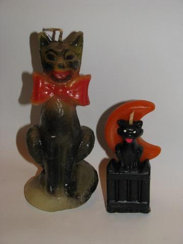 1950's vintage figural candles lot, black cats for Halloween